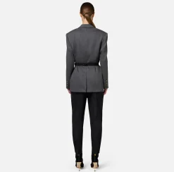 Tailleur|Giacche & Trench|Elisabetta Franchi Giacca in fresco di lana con cintura SteelMelange