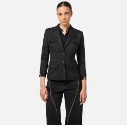 Giacche & Trench|Elisabetta Franchi Giacca monopetto in fresco di lana con tasche Nero