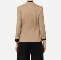 Giacche & Trench|Elisabetta Franchi Giacca monopetto in fresco di lana con tasche Camel