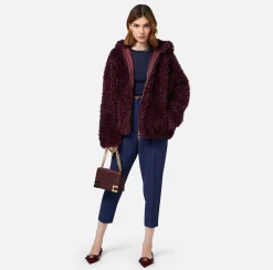 Capispalla|Elisabetta Franchi Giubbotto in tessuto effetto morbido con cappuccio RougeNoir