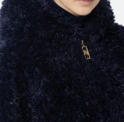 Capispalla|Elisabetta Franchi Giubbotto in tessuto effetto morbido con cappuccio Navy