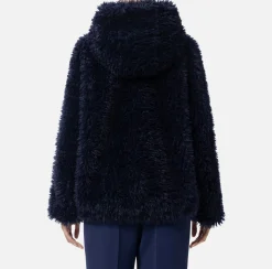 Capispalla|Elisabetta Franchi Giubbotto in tessuto effetto morbido con cappuccio Navy