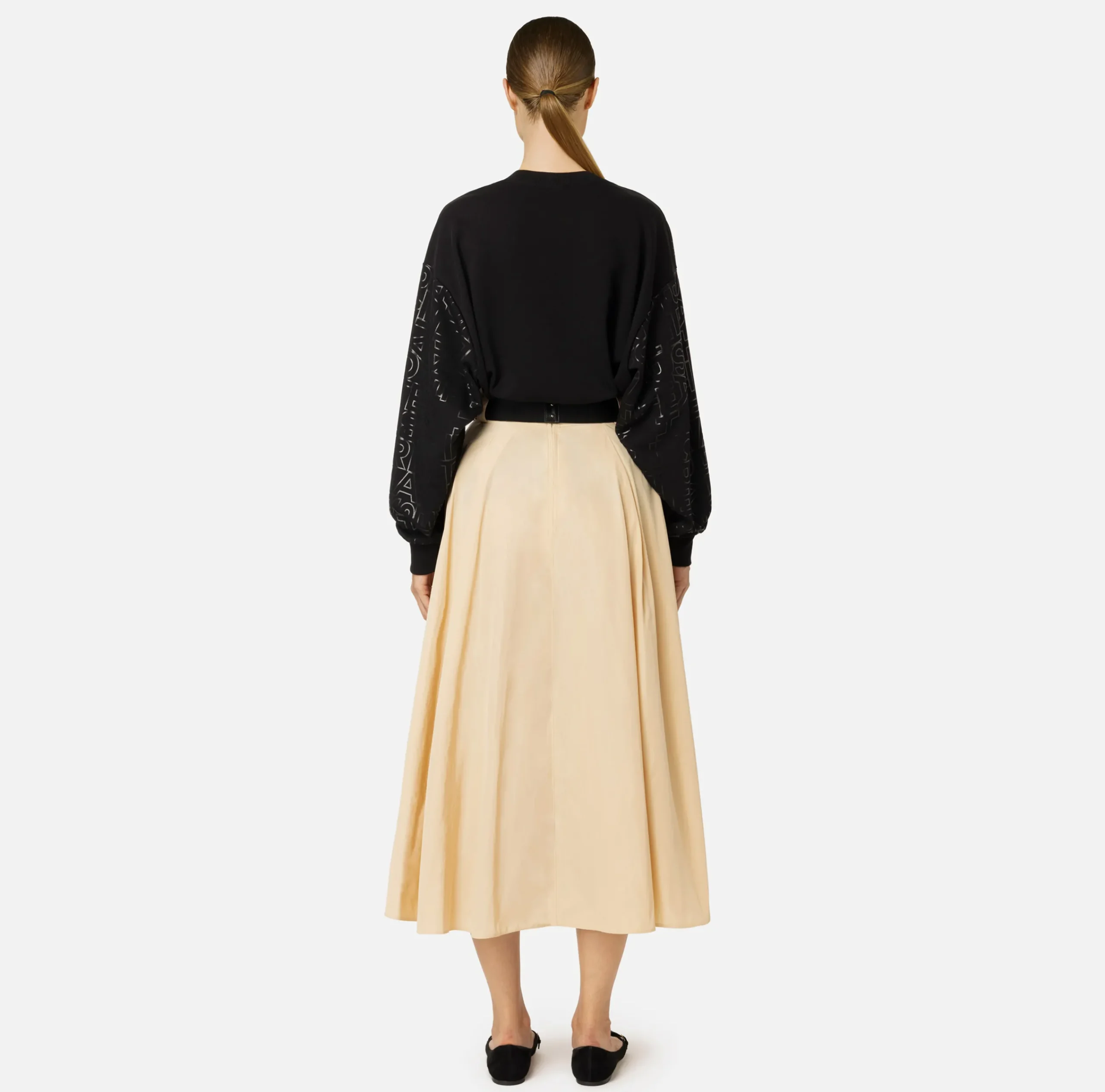 Gonne|Elisabetta Franchi Gonna a ruota in nylon tecnico leggero Crema