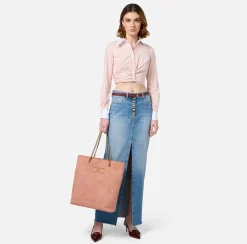 Gonne|Elisabetta Franchi Gonna lunga in denim con spacco Lightdenim