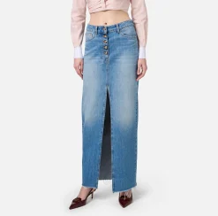 Gonne|Elisabetta Franchi Gonna lunga in denim con spacco Lightdenim