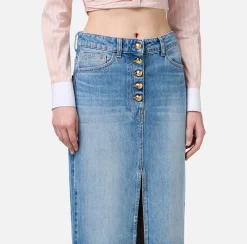 Gonne|Elisabetta Franchi Gonna lunga in denim con spacco Lightdenim