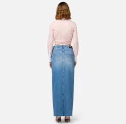 Gonne|Elisabetta Franchi Gonna lunga in denim con spacco Lightdenim