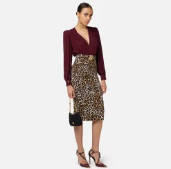 Gonne|Elisabetta Franchi Gonna midi in crêpe Animalier