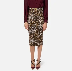 Gonne|Elisabetta Franchi Gonna midi in crêpe Animalier