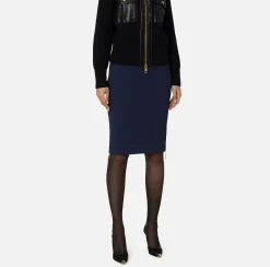 Gonne|Elisabetta Franchi Gonna midi in crêpe con zip Navy
