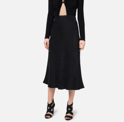 Gonne|Elisabetta Franchi Gonna midi in crêpe jaquard lettering Nero