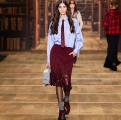 Gonne|Elisabetta Franchi Gonna midi in crêpe ricamato con paillettes RougeNoir