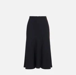 Gonne|Elisabetta Franchi Gonna midi in crêpe satin con bande Nero/RougeNoir/Burro