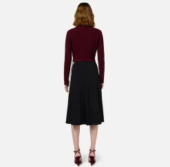 Gonne|Elisabetta Franchi Gonna midi in crêpe satin con bande Nero/RougeNoir/Burro