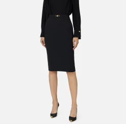 Tailleur|Gonne|Elisabetta Franchi Gonna midi in crêpe stretch con morsetto Nero