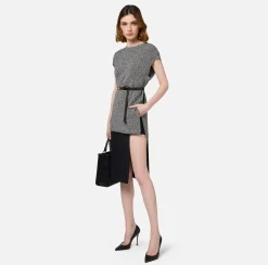 Gonne|Elisabetta Franchi Gonna midi in crêpe stretch con shorts Nero