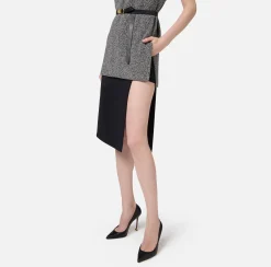 Gonne|Elisabetta Franchi Gonna midi in crêpe stretch con shorts Nero