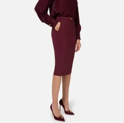 Tailleur|Gonne|Elisabetta Franchi Gonna midi in crêpe stretch con morsetto RougeNoir