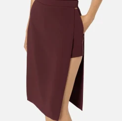 Gonne|Elisabetta Franchi Gonna midi in crêpe stretch con shorts RougeNoir