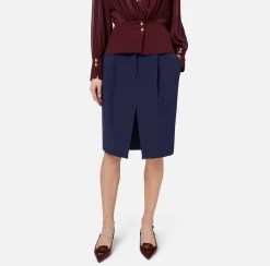 Gonne|Elisabetta Franchi Gonna midi in crêpe stretch con pinces Navy
