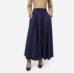 Gonne|Elisabetta Franchi Gonna midi in fresco lana con ricamo stemma Navy