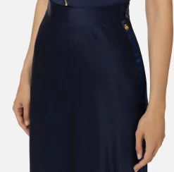 Gonne|Elisabetta Franchi Gonna midi in satin con bande in raso Navy