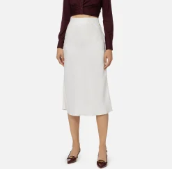 Gonne|Elisabetta Franchi Gonna midi in satin con bande in raso Avorio