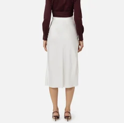 Gonne|Elisabetta Franchi Gonna midi in satin con bande in raso Avorio