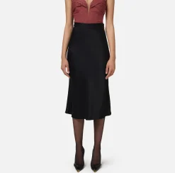 Gonne|Elisabetta Franchi Gonna midi in satin con bande in raso Nero