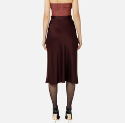 Gonne|Elisabetta Franchi Gonna midi in satin con bande in raso RougeNoir