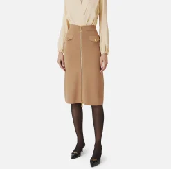 Gonne|Elisabetta Franchi Gonna midi in viscosa con zip Camel