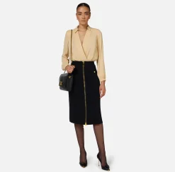 Gonne|Elisabetta Franchi Gonna midi in viscosa con zip Nero