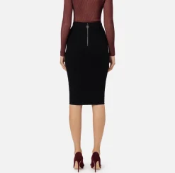 Gonne|Elisabetta Franchi Gonna midi in viscosa con catena Nero