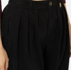 Jeans|Elisabetta Franchi Jeans a gamba larga in cotone tinto con pinces Nero