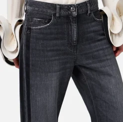 Jeans|Elisabetta Franchi Jeans a gamba larga in cotone organico con bande in raso Blackdenim
