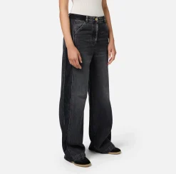 Jeans|Elisabetta Franchi Jeans a gamba larga in cotone con inserti in nylon Blackdenim