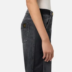 Jeans|Elisabetta Franchi Jeans a gamba larga in cotone con inserti in nylon Blackdenim