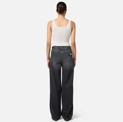 Jeans|Elisabetta Franchi Jeans a gamba larga in cotone con inserti in nylon Blackdenim