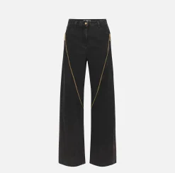 Jeans|Elisabetta Franchi Jeans a gamba larga in cotone con zip Nero