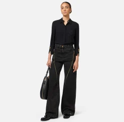 Jeans|Elisabetta Franchi Jeans a gamba larga in cotone con zip Nero