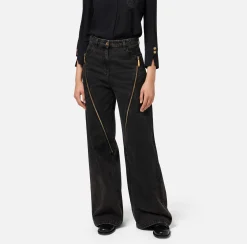 Jeans|Elisabetta Franchi Jeans a gamba larga in cotone con zip Nero