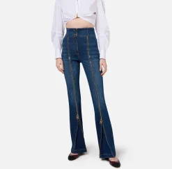 Jeans|Elisabetta Franchi Jeans a zampa in cotone con zip Bluedenim