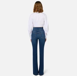 Jeans|Elisabetta Franchi Jeans a zampa in cotone con zip Bluedenim