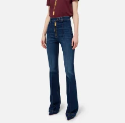 Jeans|Elisabetta Franchi Jeans a zampa in cotone stretch con nervature Bluedenim