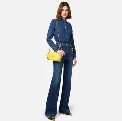 Jeans|Elisabetta Franchi Jeans a zampa in cotone stretch con bottoniera laterale Bluedenim