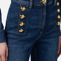 Jeans|Elisabetta Franchi Jeans a zampa in cotone stretch con bottoniera laterale Bluedenim