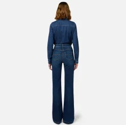 Jeans|Elisabetta Franchi Jeans a zampa in cotone stretch con bottoniera laterale Bluedenim