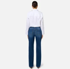 Jeans|Elisabetta Franchi Jeans boyfriend in cotone con placca oro Bluedenim