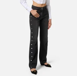 Jeans|Elisabetta Franchi Jeans dritto in cotone con bottoni sui fianchi Blackdenim