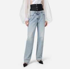 Jeans|Elisabetta Franchi Jeans dritto in cotone organico con corsetto in neoprene Lightdenim